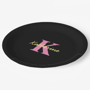 Personalised Monogrammed Black Modern Paper Plate