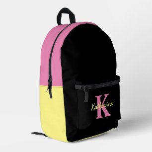 Personalised Monogrammed Black Modern Printed Backpack