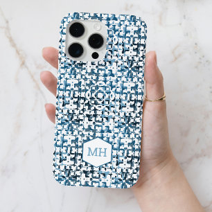 Personalised Monogrammed Blue Abstract Pattern iPhone 15 Pro Max Case