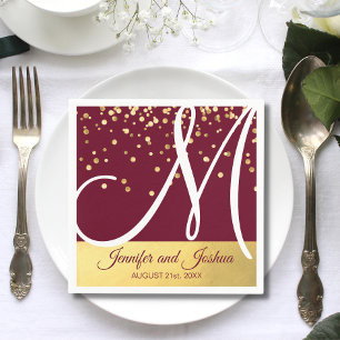 Personalised Monogrammed BURGUNDY Gold Wedding Napkin