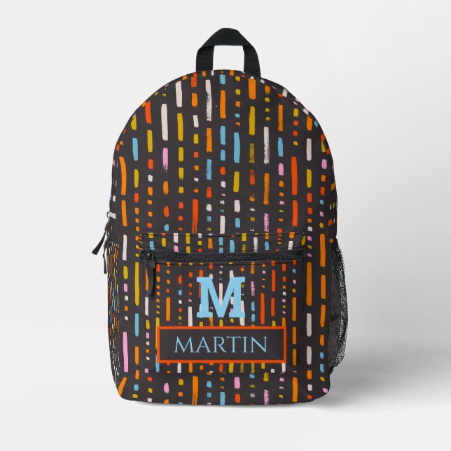 Personalised monogrammed colourful Abstract Printed Backpack (Front)