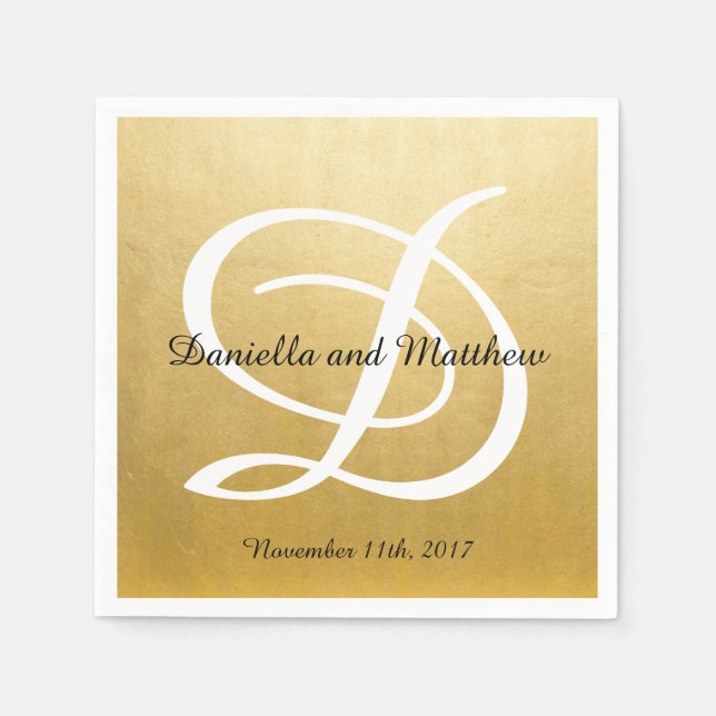 Personalised Monogrammed Custom Gold Foil Wedding Napkin (Front)