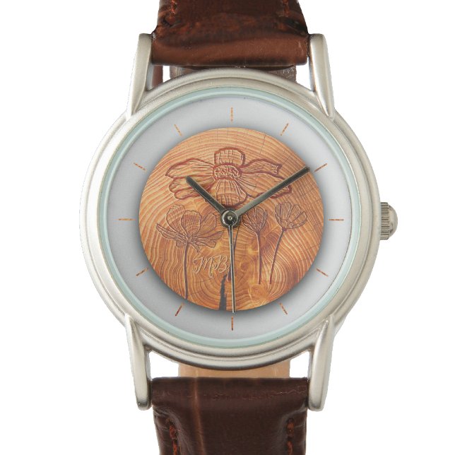 Personalised Monogrammed & Flourished wood centre Watch (Creator Uploaded)