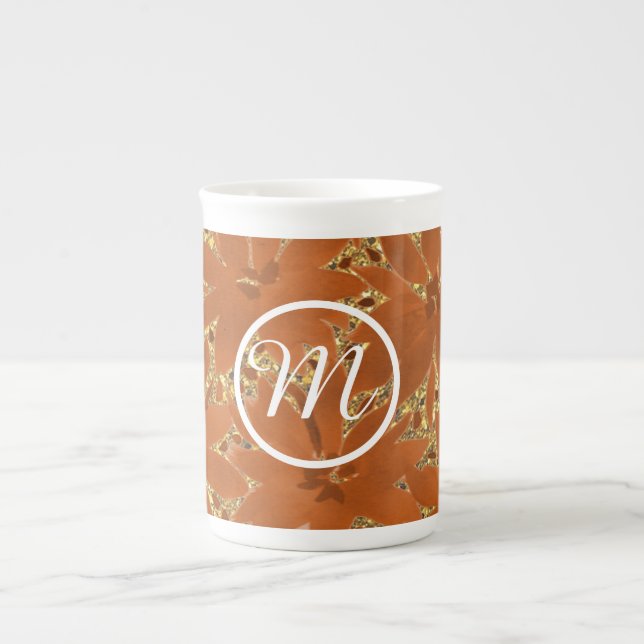 Personalised Monogrammed Gold Sparkle Design Bone China Mug (Front)