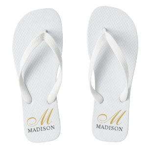 Personalised Monogrammed Gold White  Flip Flops
