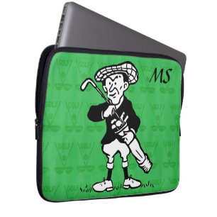 Personalised Monogrammed golf cartoon golfer Laptop Sleeve