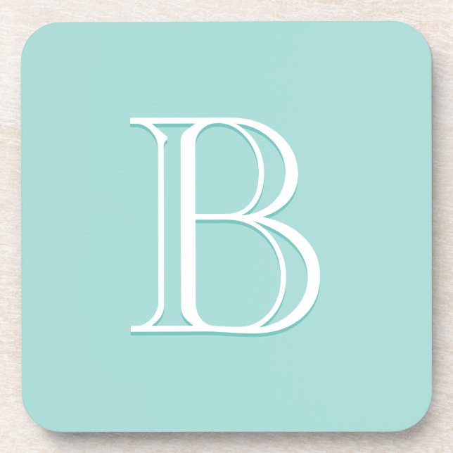 Personalised Monogrammed Initial Light Teal Green Coaster (Front)