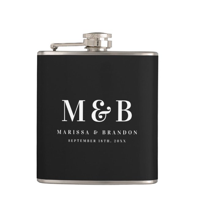 Personalised Monogrammed Initials Wedding Favours Hip Flask (Front)