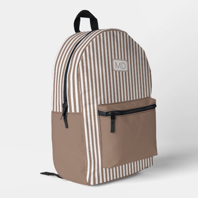 Personalised Monogrammed Latte Shade Stripes Printed Backpack (Back Corner Left)