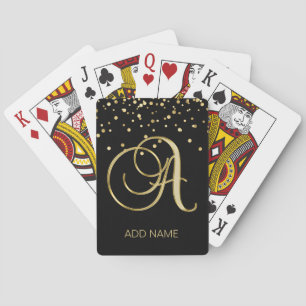 Personalised Monogrammed Letter 'A' Gold Black Playing Cards
