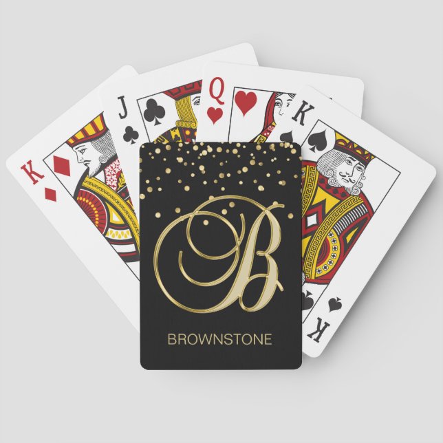 Personalised Monogrammed Letter 'B' Gold Black Playing Cards (Back)