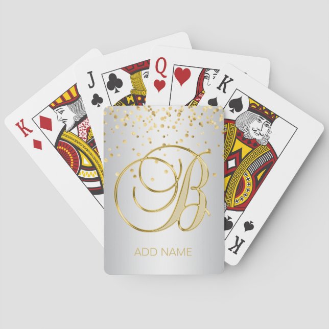 Personalised Monogrammed Letter 'B' Gold Silver Playing Cards (Back)