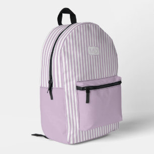 Personalised Monogrammed Light Lilac Stripes Printed Backpack