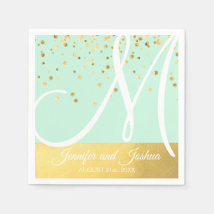 Personalised Monogrammed Mint Green Gold Wedding Napkin