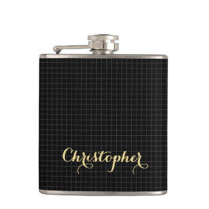 Personalised Monogrammed Modern Black Chequered Hip Flask