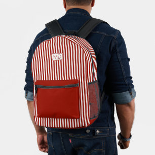 Personalised Monogrammed Modern Dark Red Stripes Printed Backpack