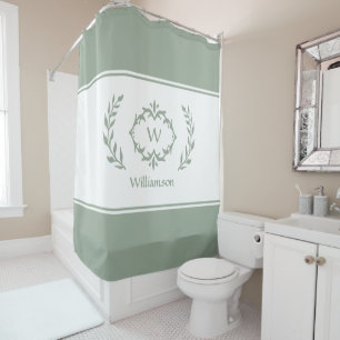 Personalised Monogrammed Name Initial Sage Green  Shower Curtain