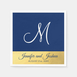 Personalised Monogrammed Navy Blue Gold Wedding Napkin