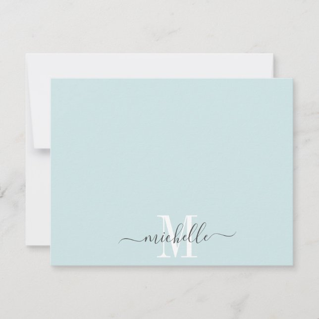 Personalised Monogrammed Pastel Blue White Script Card (Front)