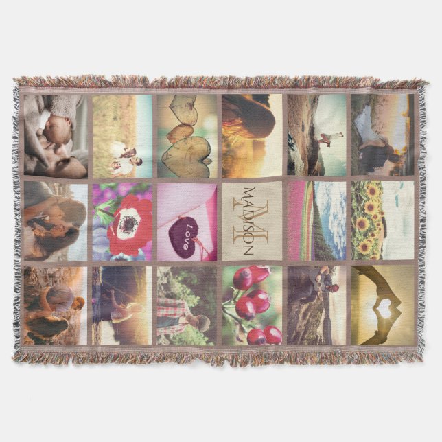 Personalised monogrammed photo throw blanket (Front)