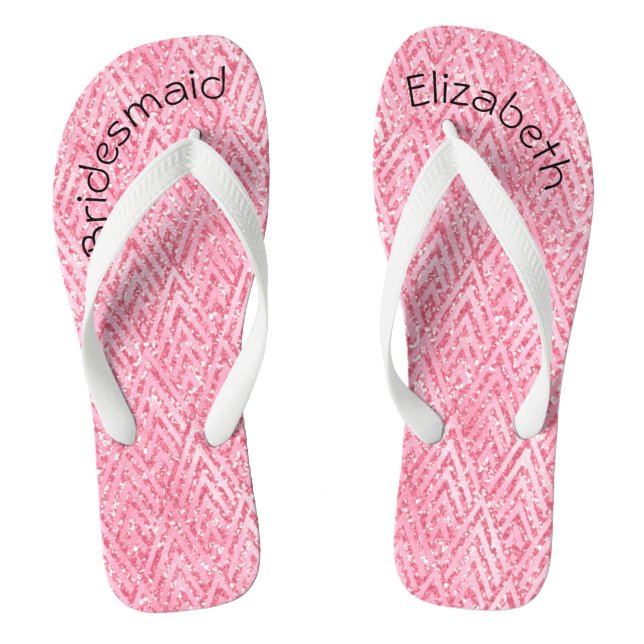 Personalised Monogrammed Pink Glitter Bridesmaid  Flip Flops (Footbed)