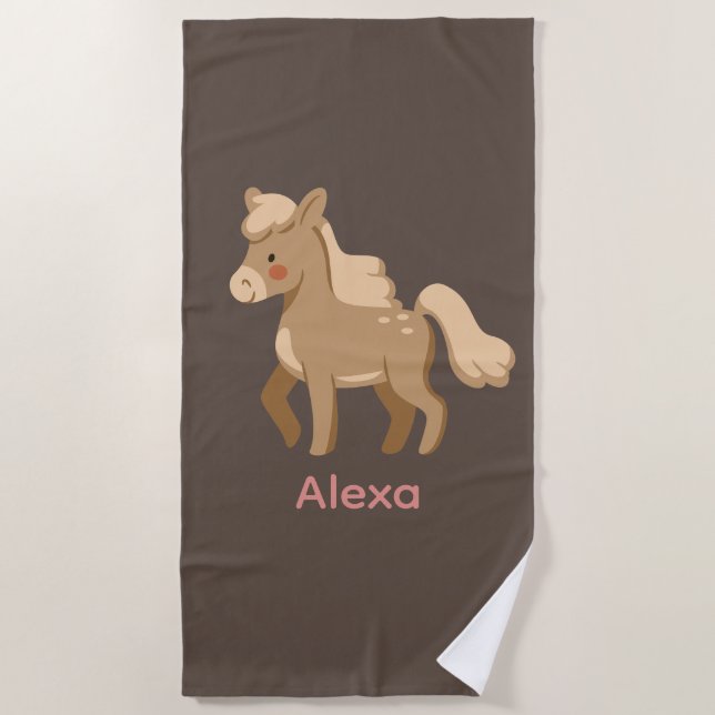 Personalised Monogrammed Pony Horse Girl  Beach Towel (Front)