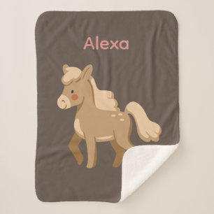 Personalised Monogrammed Pony Horse Girl  Sherpa Blanket