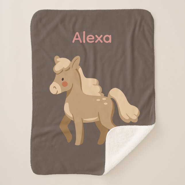 Personalised Monogrammed Pony Horse Girl  Sherpa Blanket (Front)