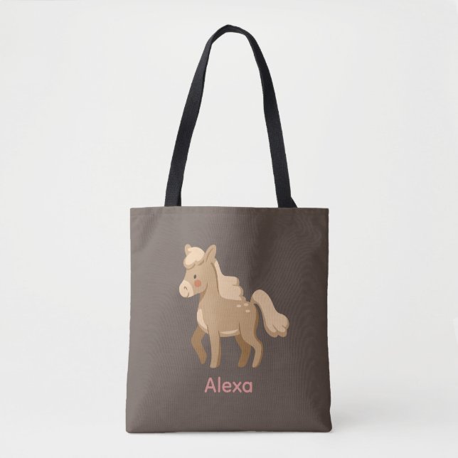 Personalised Monogrammed Pony Horse Girl  Tote Bag (Front)