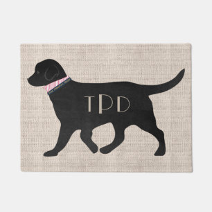 Personalised Monogrammed Preppy Black Lab Tan Jute Doormat