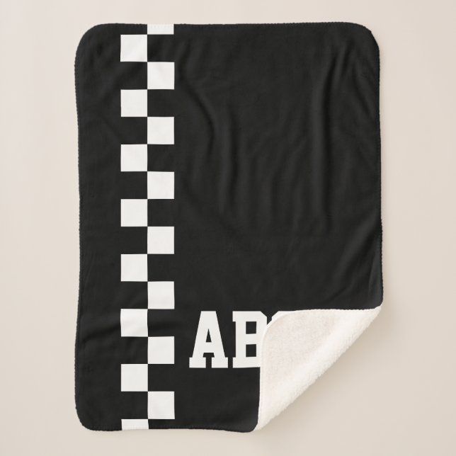 Personalised Monogrammed Racing Flag Sport Themed Sherpa Blanket (Front)