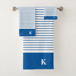 Personalised Monogrammed Royal Blue Striped Family Bath Towel Set