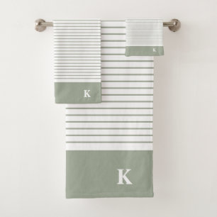Personalised Monogrammed Sage Green Striped Family Bath Towel Set
