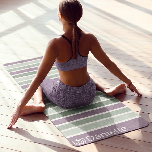 Personalised Monogrammed Striped Green Lotus Yoga Mat (Creator Uploaded)