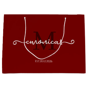 Personalised  Monogrammed Stylish Dark Red Large Gift Bag