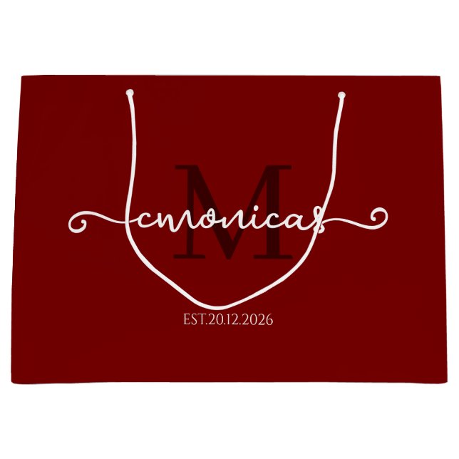 Personalised  Monogrammed Stylish Dark Red Large Gift Bag (Front)