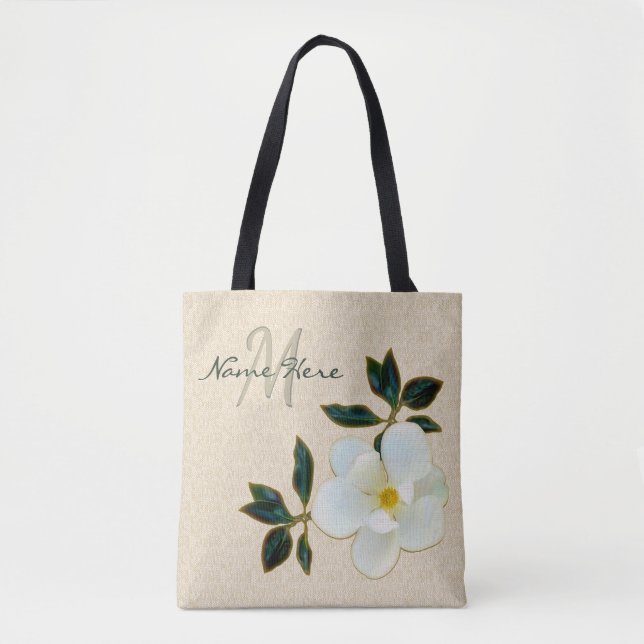Personalised Monogrammed Tote Bags with Magnolia (Front)