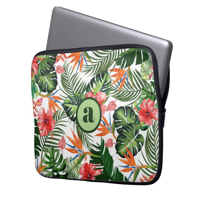 Personalised Monogrammed Tropical Pattern  Laptop Sleeve (Front Left)