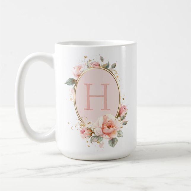 Personalised Monogrammed Vintage Floral Coffee Mug (Left)