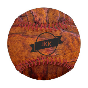 Personalised Monogrammed Wood Grain Photo Baseball
