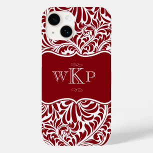 Personalised Monograms Cranberry Damask Pattern Ca Case-Mate iPhone 14 Case
