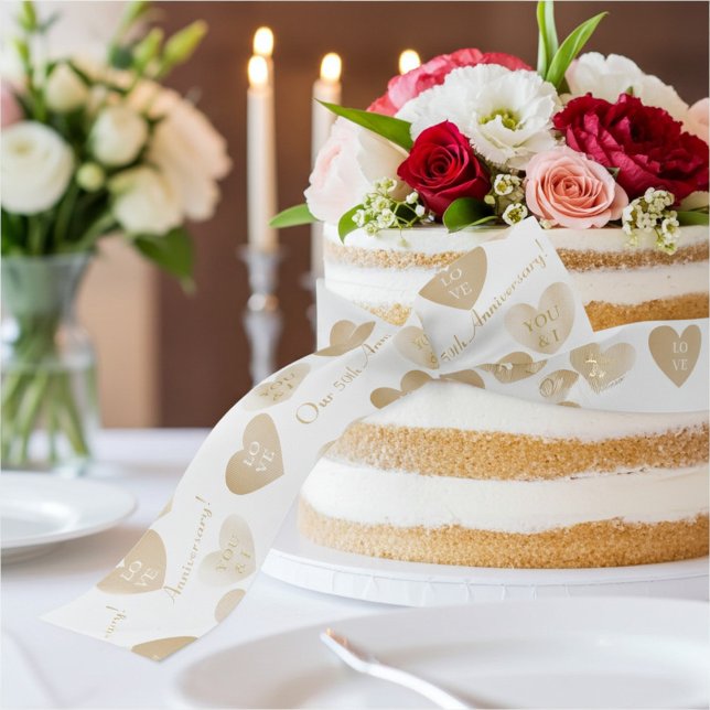 Personalised Monograms, Double the Golden Hearts  Grosgrain Ribbon (Creator Uploaded)