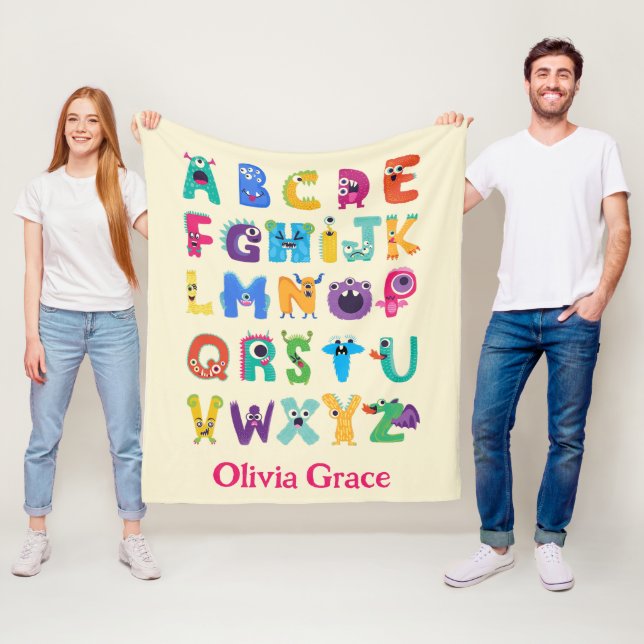 Personalised Monster ABC Silly Alphabet Monsters Fleece Blanket (In Situ)