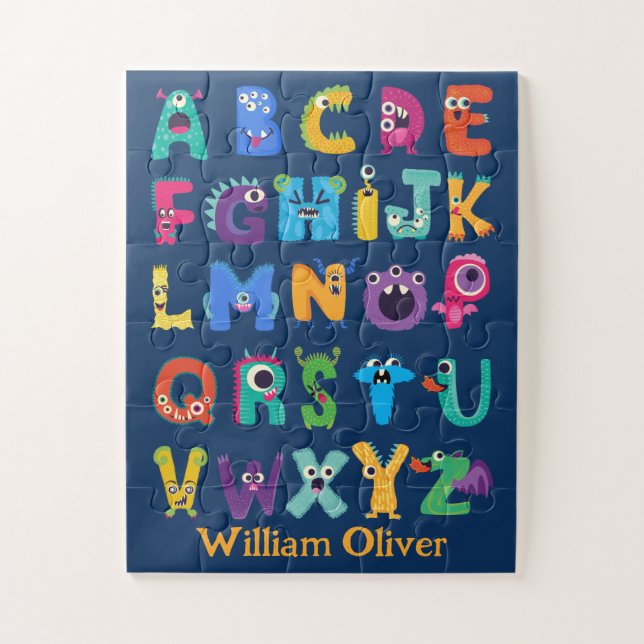 Personalised Monster ABC Silly Alphabet Monsters Jigsaw Puzzle (Vertical)
