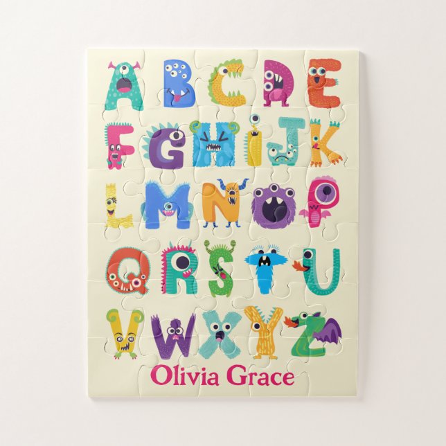 Personalised Monster ABC Silly Alphabet Monsters Jigsaw Puzzle (Vertical)