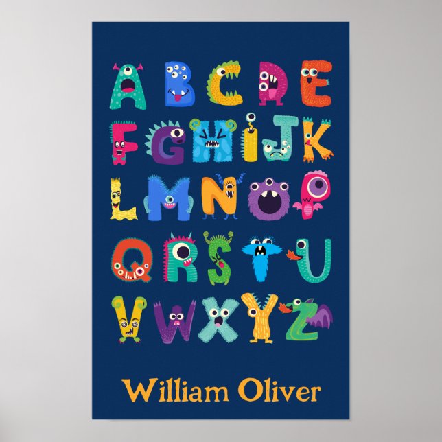 Personalised Monster ABC Silly Alphabet Monsters Poster (Front)