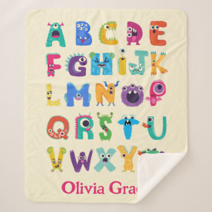 Personalised Monster ABC Silly Alphabet Monsters Sherpa Blanket