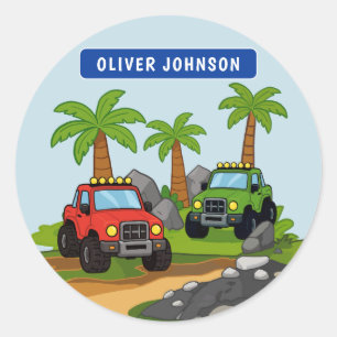 Personalised Monster Truck Boys School Classic Round Sticker