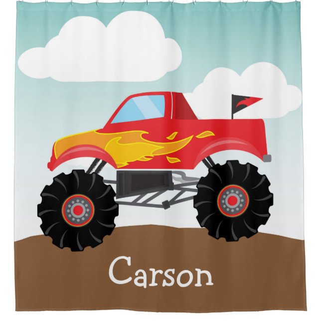 Personalised Monster Truck, Boy's Shower Curtain (Front)