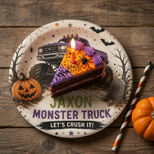 Personalised Monster Truck Halloween Birthday Paper Plate